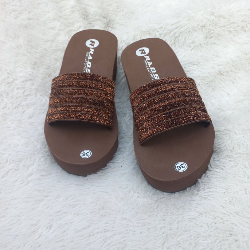 Rads Sandal Wanita Kokop Gliter Coklat Big Size Sendal Perempuan Ukuran Besar Slop Cewe Jumbo