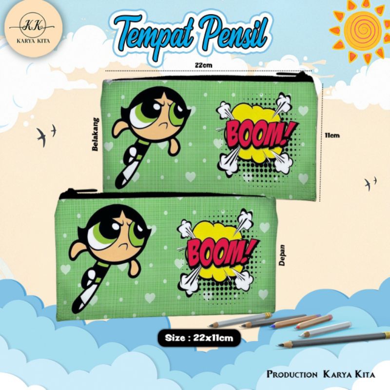 

tempat pensil/kotak pensil karakter anak POWER PUFF GIRL 10 bahan import kualitas premium