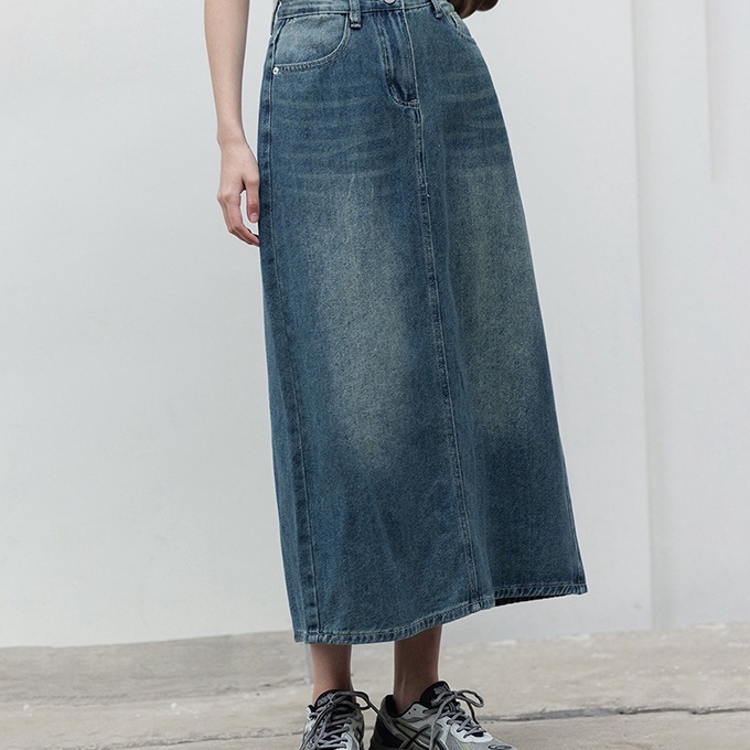 Super Rok Jeans Biru Retro Rok midi AHhwaist Import