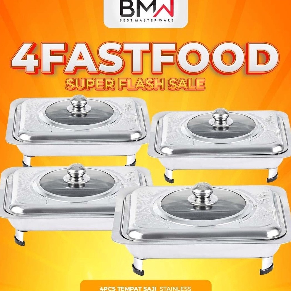 Harga Spesial 4 Pcs Prasmanan BMW Kitchenware Lauk Tutup Kombinasi Chafing Dish Fast Food