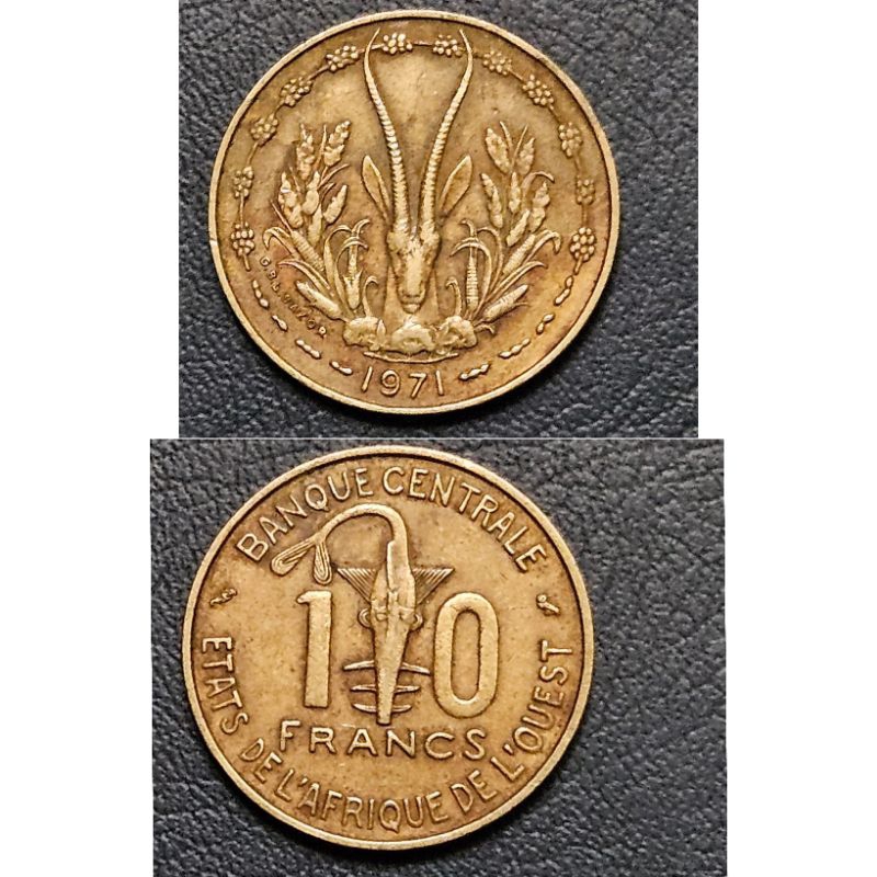 koin Afrika Tengah 10 Francs rand tahun 1971 kondisi koin utuh seperti pada gambar ORIGINAL 100%
