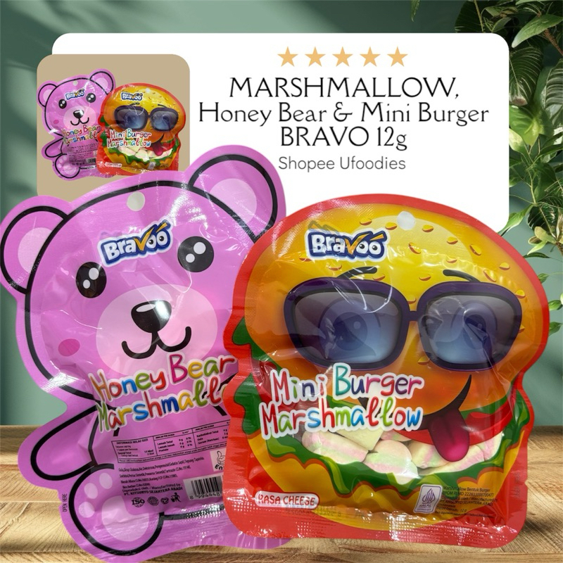 

ISI 1 MARSHMALLOW VARIANT RASA MINI BURGER & HONEYBEAR HALAL BPOM MUI ISI 12g BRAVOO