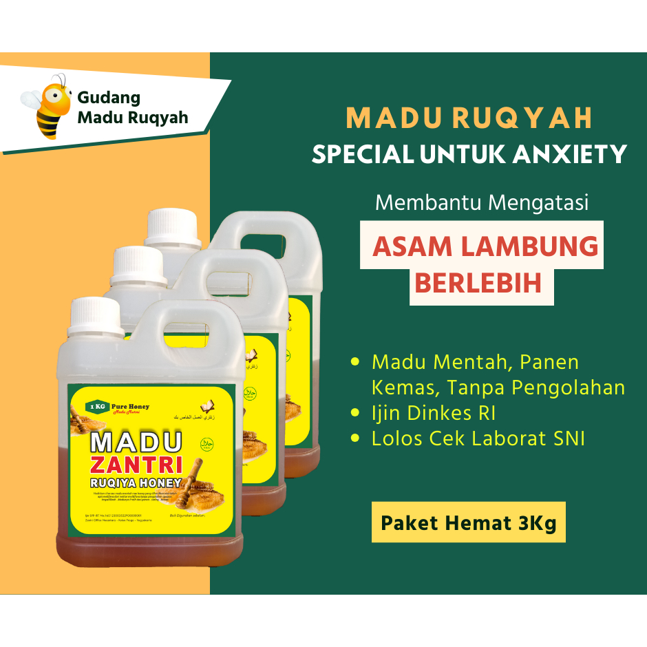 

Madu Rukyah Original 100% Alami Raw Honey Asli 100% Tanpa Campuran - Pahe 3Kg Terapi Asam Lambung Maagh Gerd Anxiety