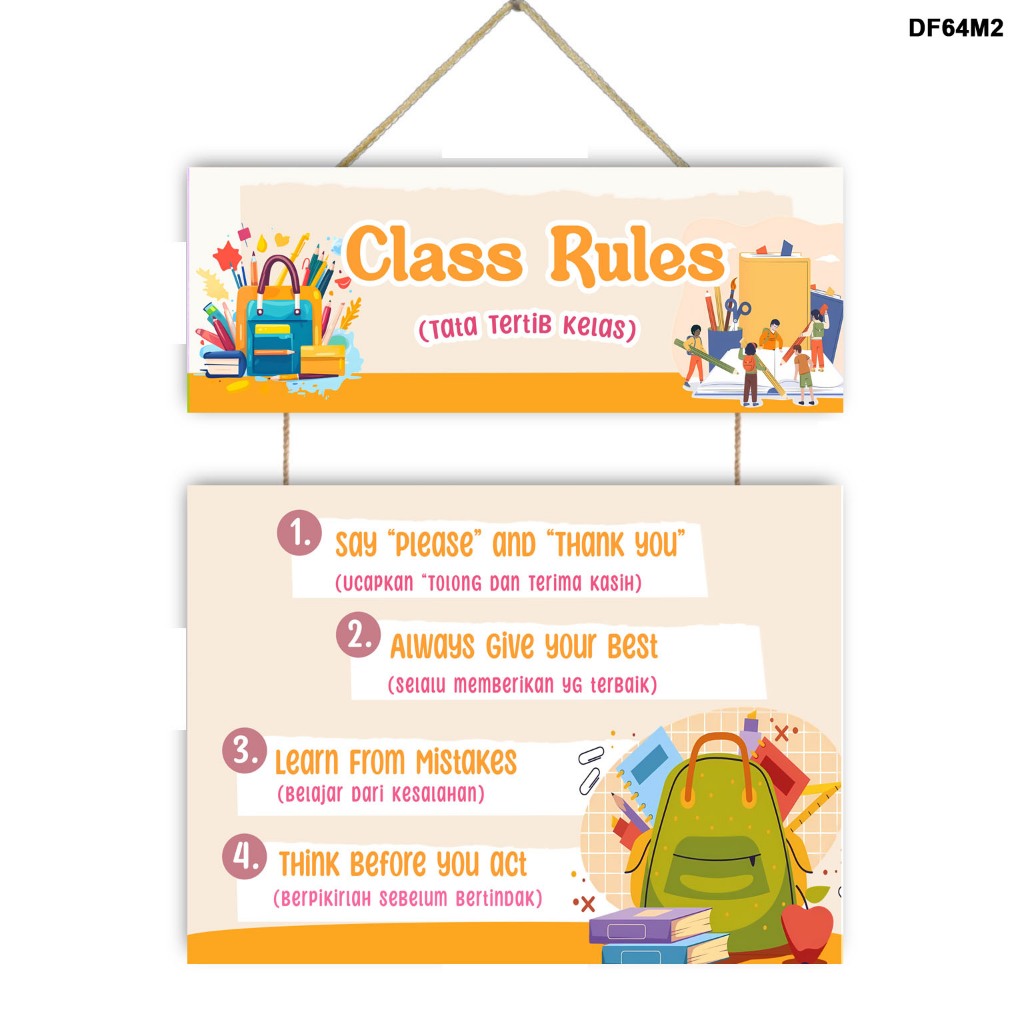 Hiasan dinding CLASS RULES 2 susun pajangan dinding peraturan kelas dekorasi dinding kelas