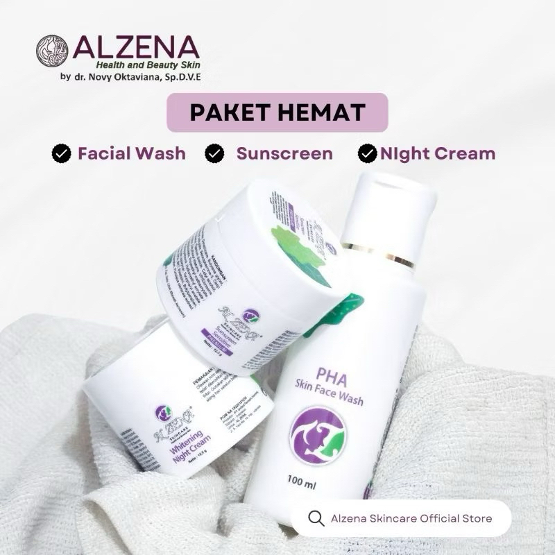 ALZENA SKINCARE PAKET HEMAT WHITENING  ISI 3 PRODUK (Facial Wash + Sunscreen/Day Cream + Night Cream