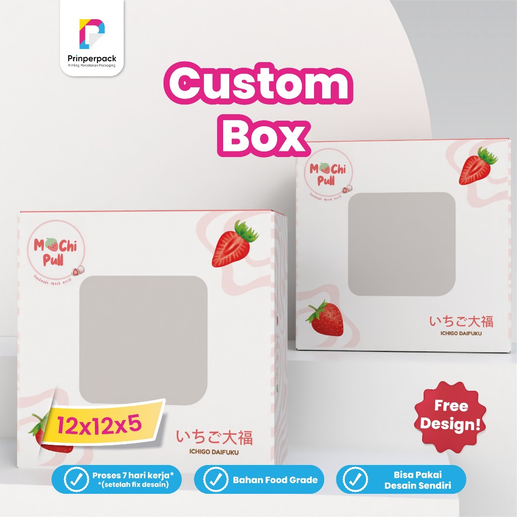 

Dus mochi Daifuku cetak 12x12x7 cm/ cetak pakai logo sendiri/kemasan kotak cetak/branding kemasan/ box mochi custom/bebas custom desain/packaging murah/branding dus/dus custom cetak/gratis desain kemasan/box custom desain sendiri