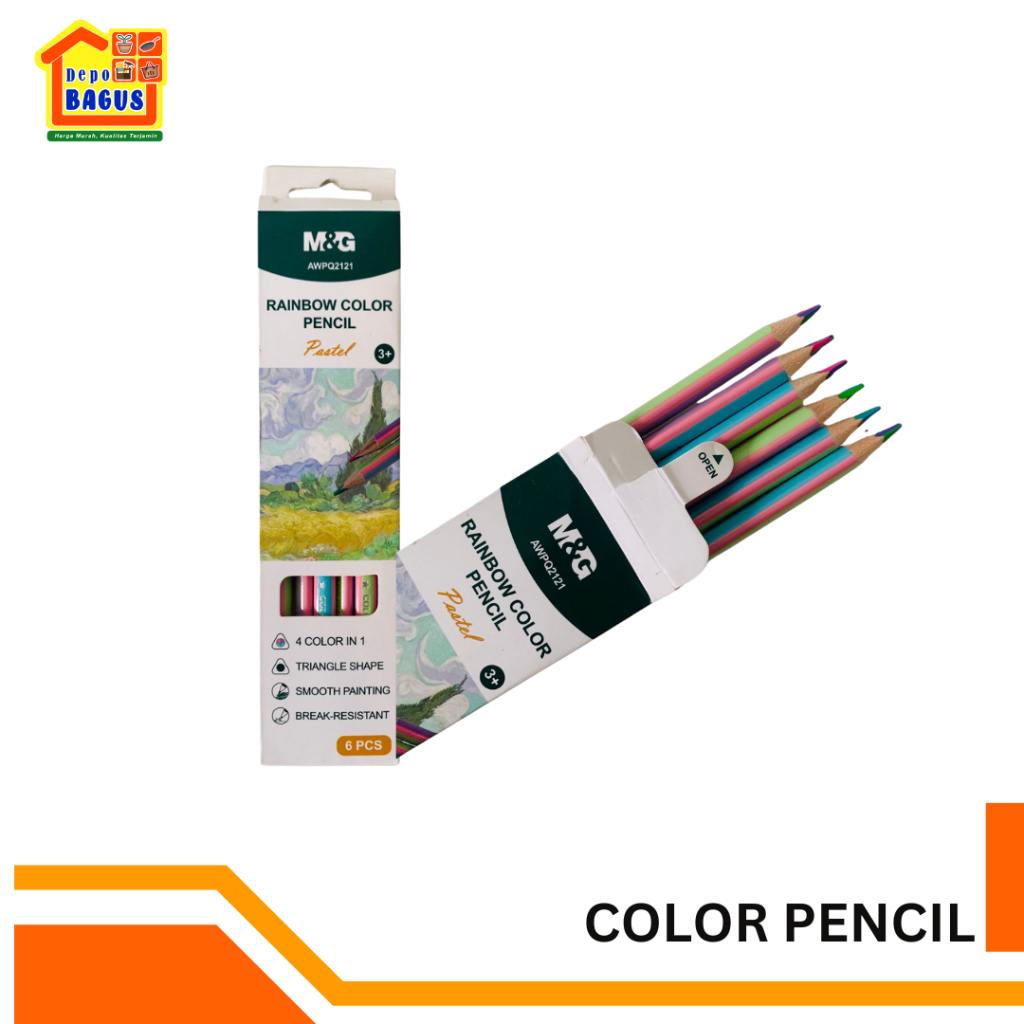 

Pensil Warna Pastel, Rainbow Color Pencil 6 PCS 4 Color IN 1
