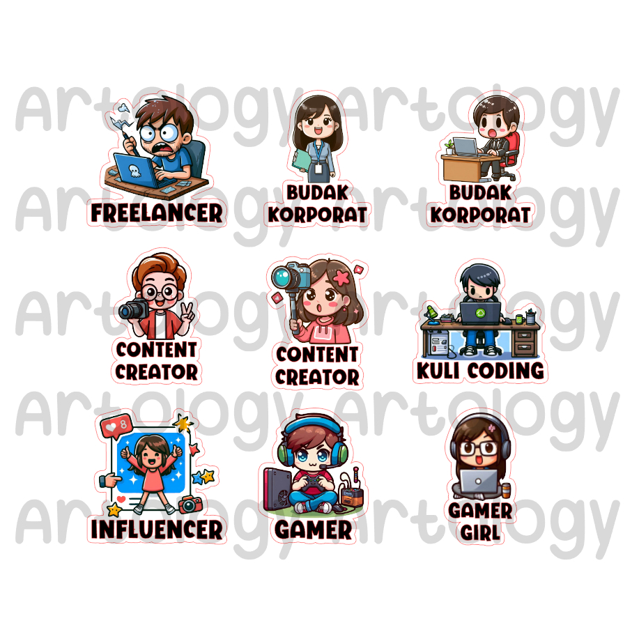 

Sticker Profesi - Stiker Laptop Case HP Koper Decal Aesthetic - Budak Korporat Kuli Coding Gamer