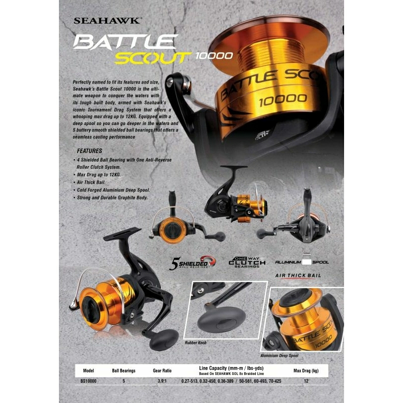 Reel seahwak BATTLE SCOUT 8000 10000 reel laut