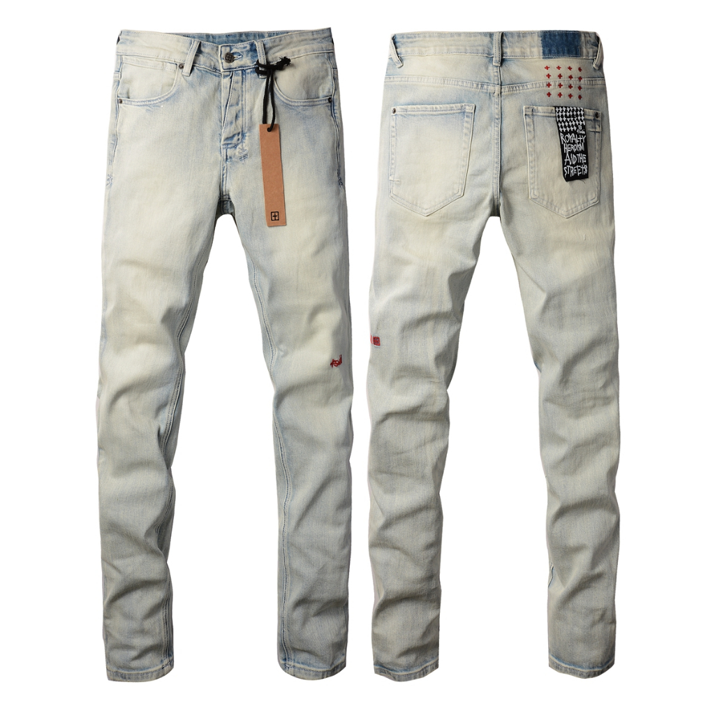 KSUBI Jeans Bordir Logo Warna Terang Gaya Baru Amerika untuk Pria Celana Ramping Celana Kasual Modis