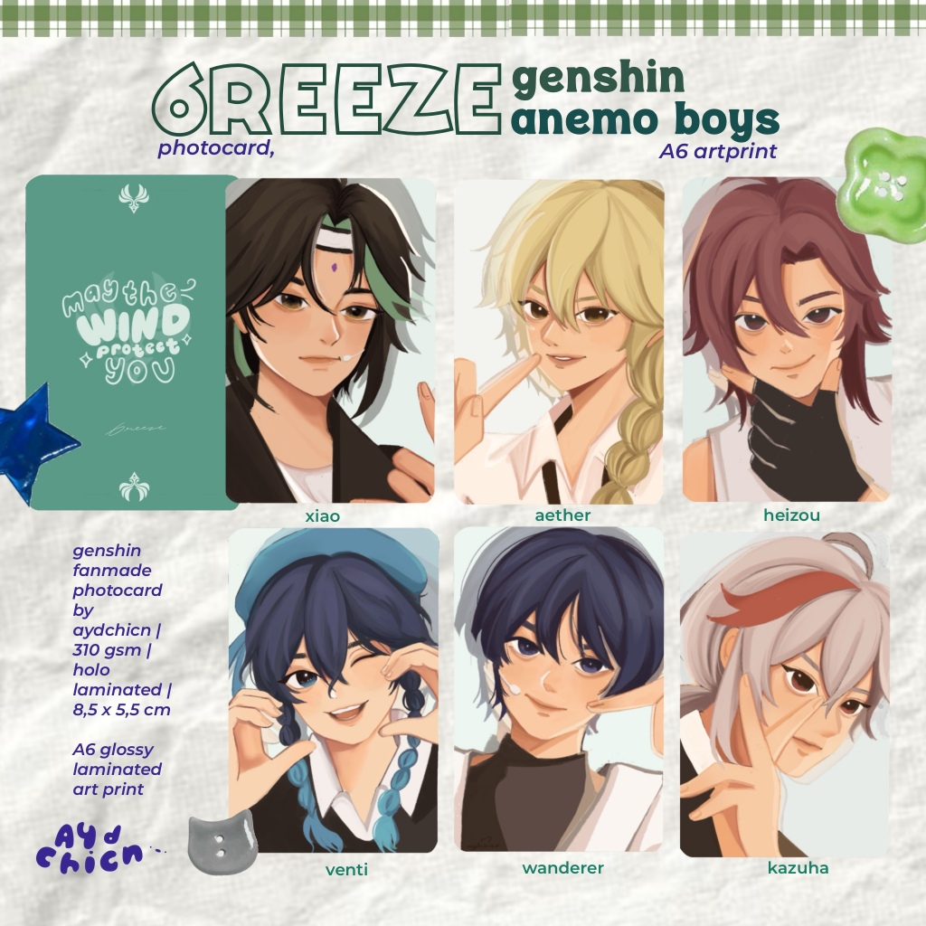 Genshin Impact Xiao Venti Wanderer Kazuha Heizou Aether Photocard Fanmerch by aydchicn