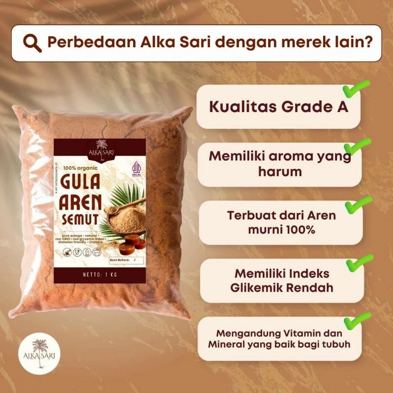 

Gula Aren Semut / Nira Aren Bubuk Organik Alka Sari 1Kg