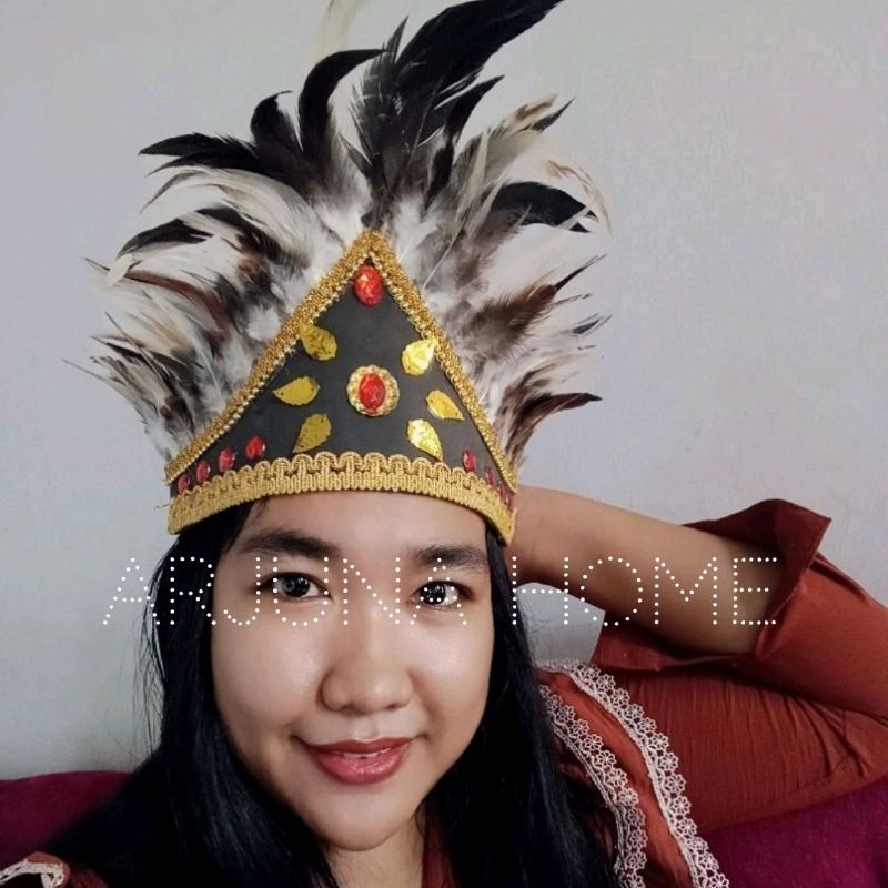 MAHKOTA BULU DAYAK ETNIK PAPUA / UKURAN DEWASA DAN ANAK ANAK / BULU DAYAK TARI / BULU DAYAK TRADISIO