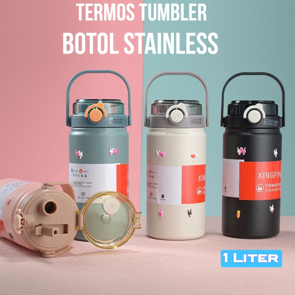 Tumbler Minum Stainless 1 Liter Termos Kopi Tahan Panas & Dingin Premium BPA Free Insulated Besar