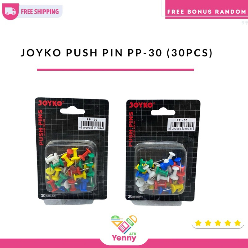 

Joyko Push Pin 1 Pack 30 Pcs | Joyko Paku Tekan 30 Pcs Warna Warni