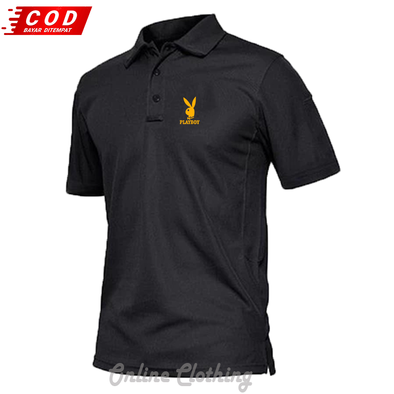 T-Shirt POLO kerah Playboy Text gold Quality Kaos Kerah Dewasa Shirt / Kaos Wangki Pria Polo