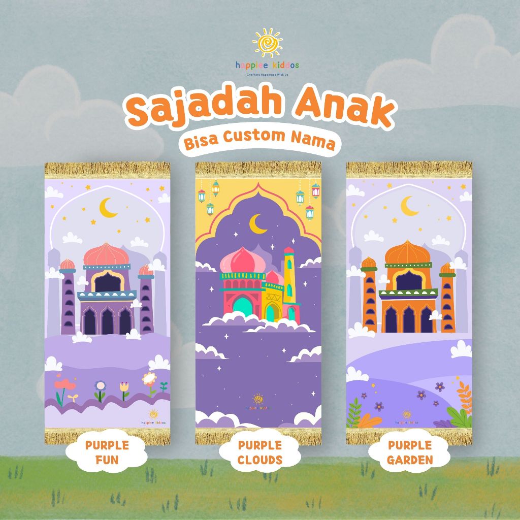 Sajadah Anak Motif Purple Pastel - Gratis Pakai Nama - Sajadah Printing Halus Ada Busa Antislip