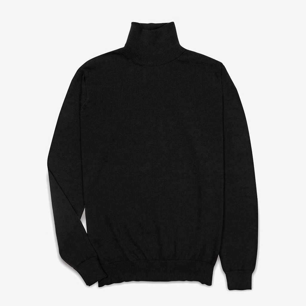 HIGHTY Knitted Turtleneck Hitam Sweater Rajut Pria Leher Tinggi Kualitas