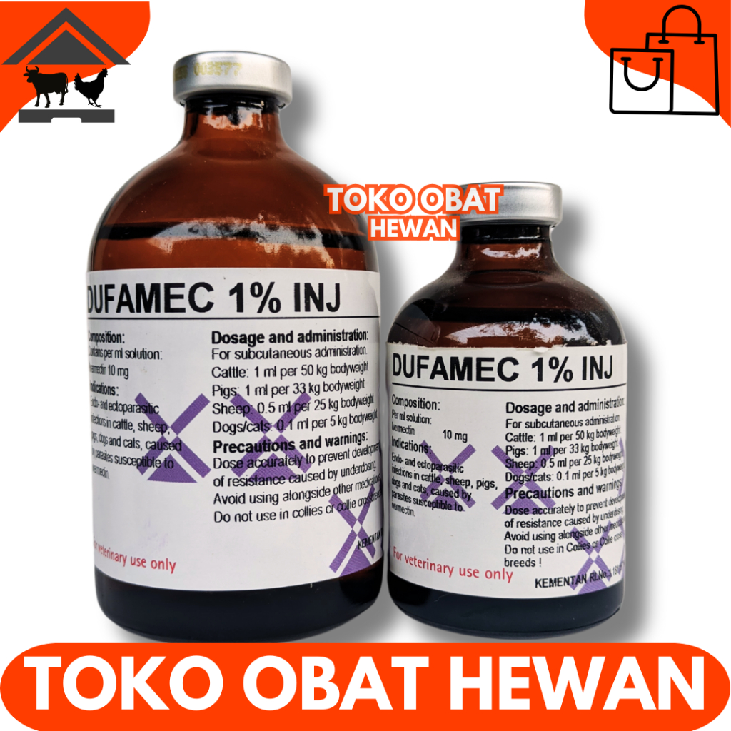 DUFAMEC 1% INJ 100 ML - Obat Cacing Kutu gudig Scabies Ampuh Sapi Kambing Babi Domba Like Intermecti