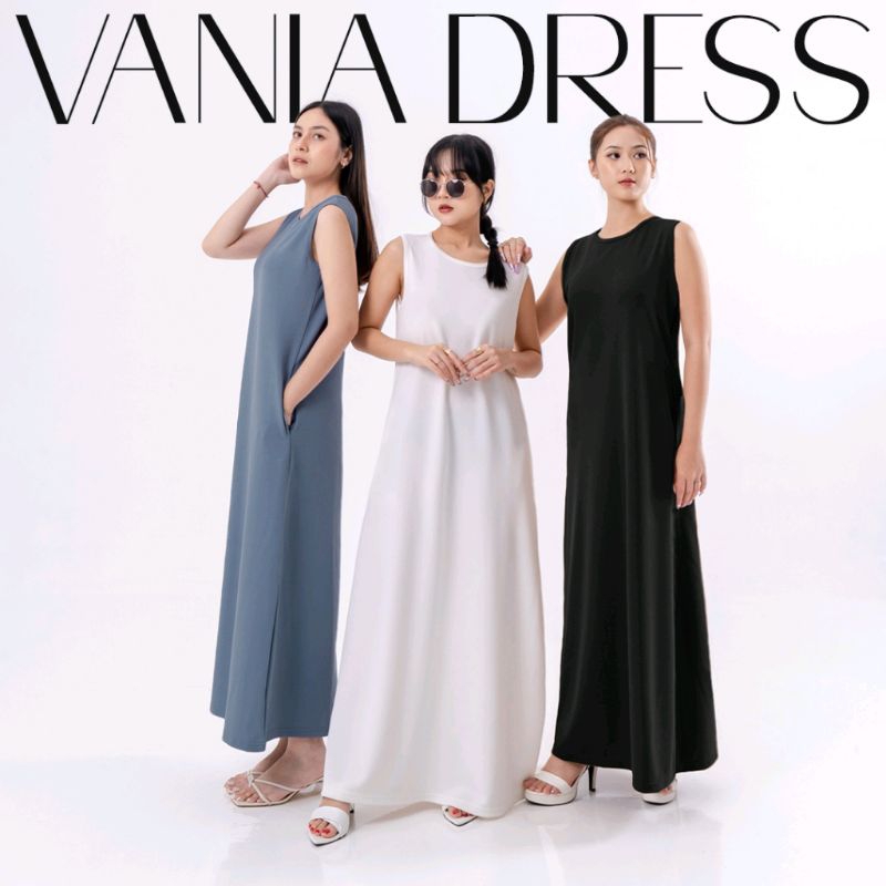 Vania Dress Tanpa Lengan Baju Dress Katun Wanita Casual Tanpa Lengan S M L XL Karet Samping Twill Ga