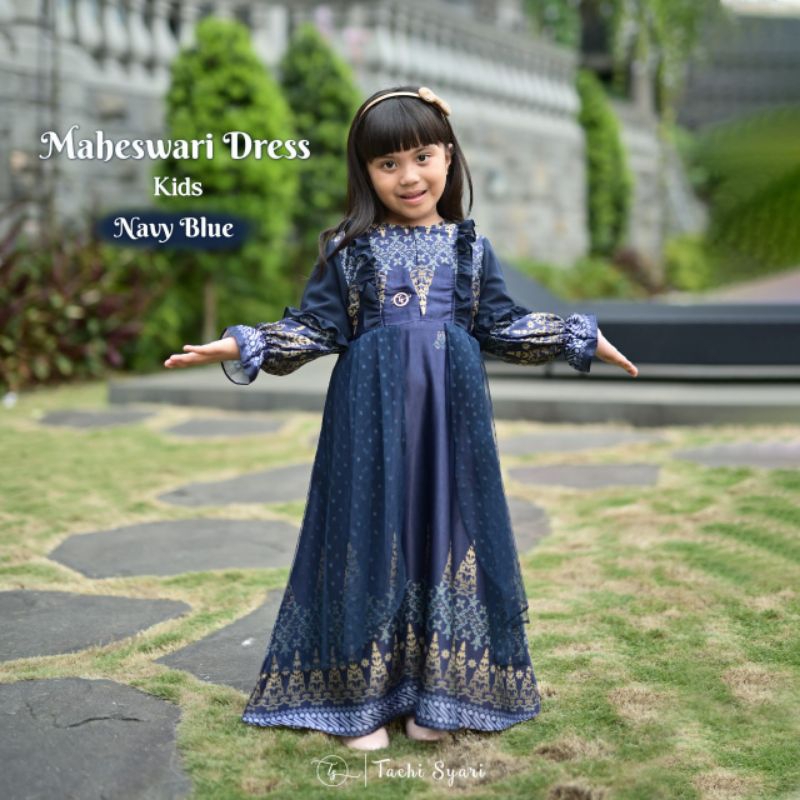 READY SIAP KIRIM || SARIMBIT FAMILY 2025 || RAYA NUSANTARA BY TACHI SYARI || DRESS KIDS - NAVY BLUE