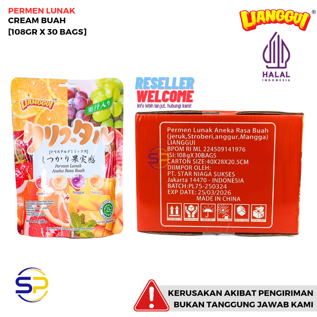 

PERMEN LUNAK CREAM BUAH 108 GRAM [1 DUS, ISI 30 BAGS] - LIANGGUI