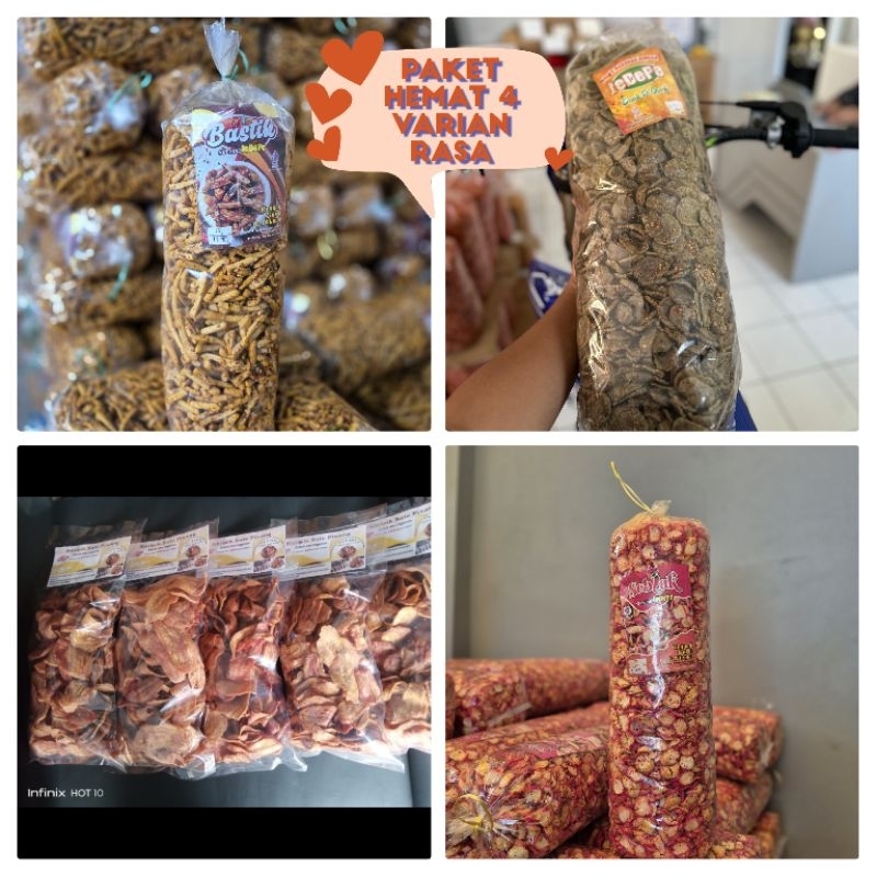 

Paket Hemat mix 4 Varian Cemilan Bastik/Kripas/Krupjeng/Seblak kencur @ 250 gr