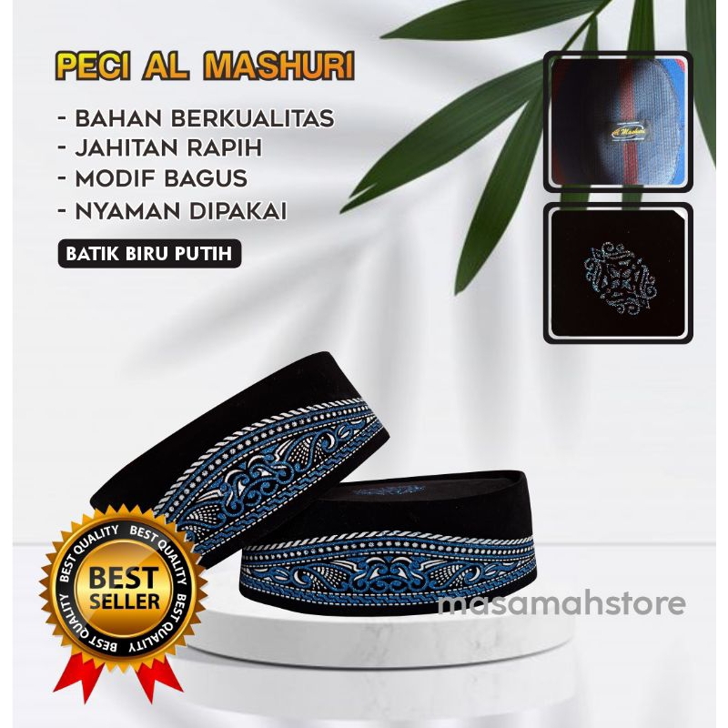 Peci Batik Songkok Kopiah Hitam Motif Batik Biru