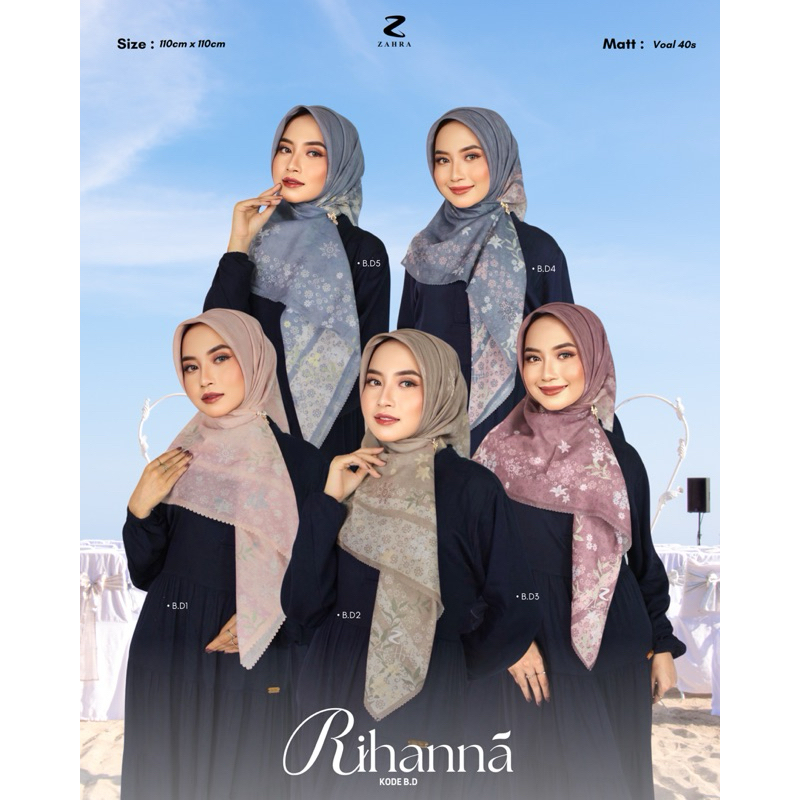 Zahra Hijab - Rihanna Series (Segi Empat Motif) Hijab Seragam