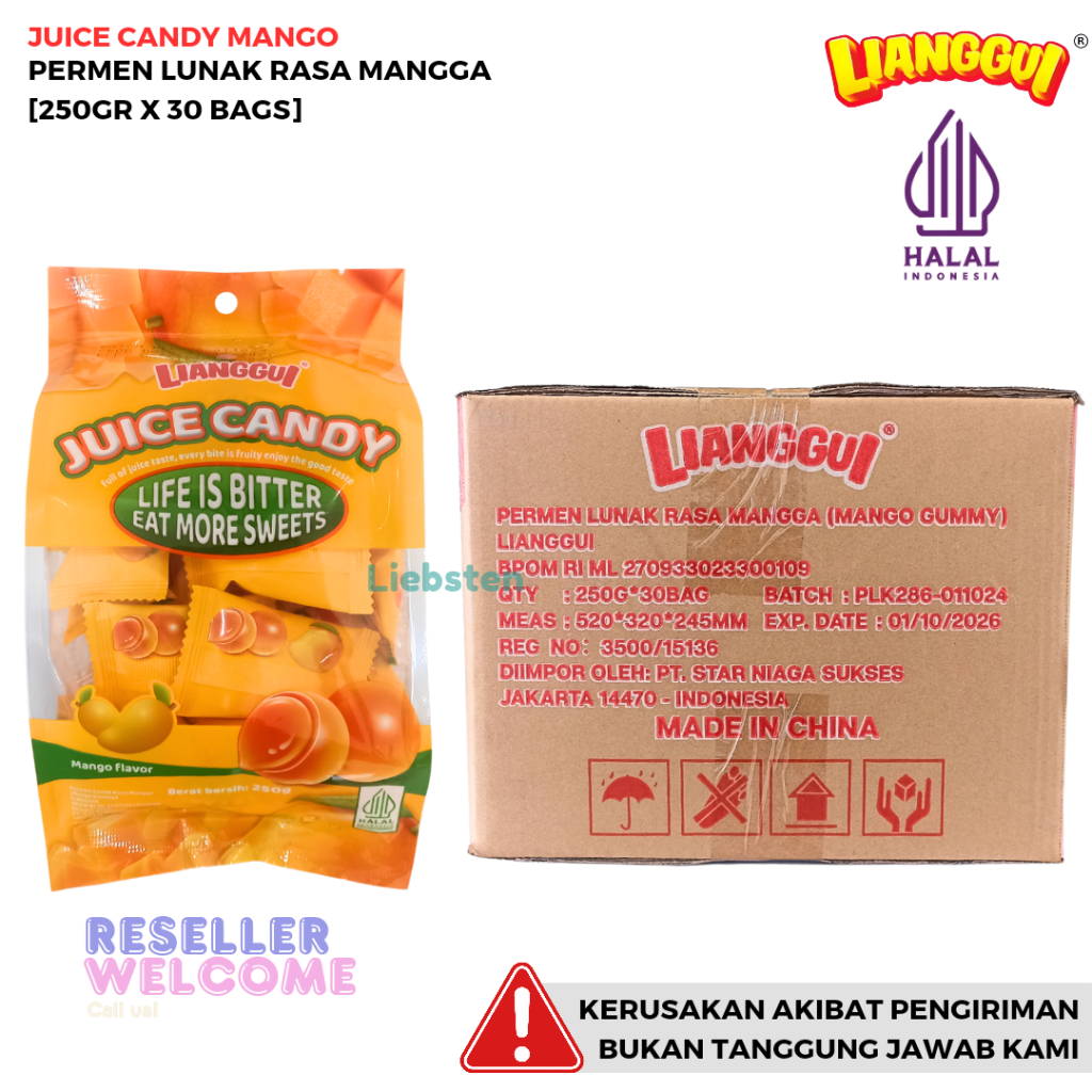 

Lianggui Permen Lunak Juice Candy 250 Gr [1 Dus, Isi 30 Bags]