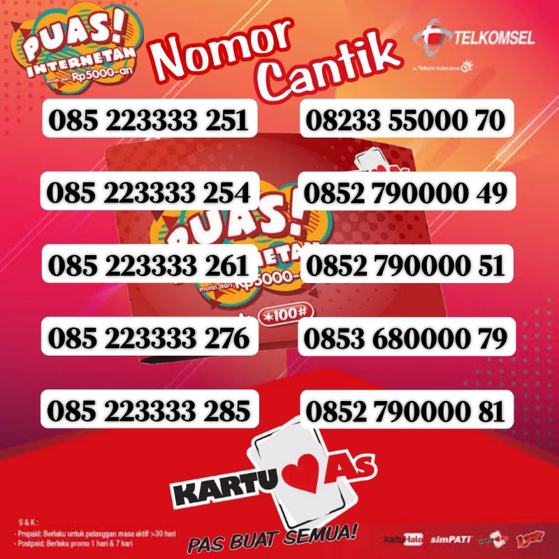 NOMOR CANTIK AS - PERDANA AS PUAS - KARTU AS - PERDANA CANTIK AS