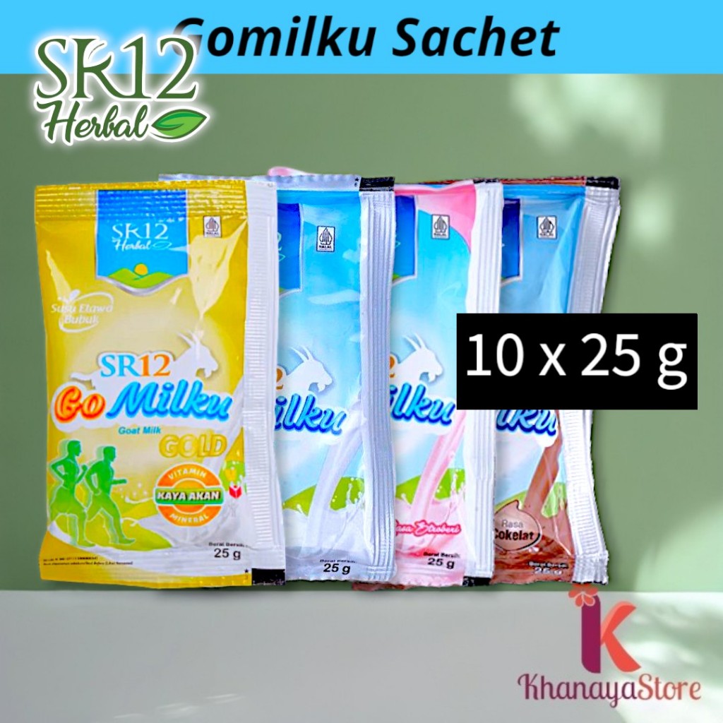 

SR12 - GoMilku Susu Kambing Etawa Premium Sachet 25g / Go Milku GOLD Original Stroberi Strawberry Cokelat Coklat kemasan sachet saset 25 gram, renceng isi 5 x 25 gram dan 10 x 25 gram