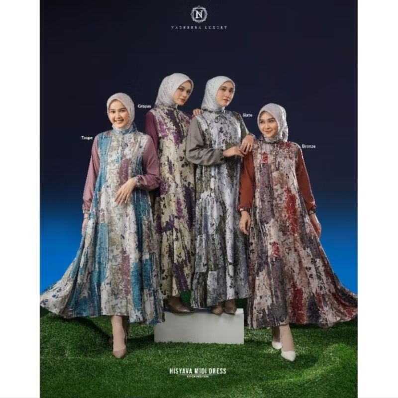 HISYAVA MIDI DRESS DAN ETHNICAL DRESS BY NADHEERA LUXURY/GAMIS TERBARU NADHEERA/GAMIS LEBARAN