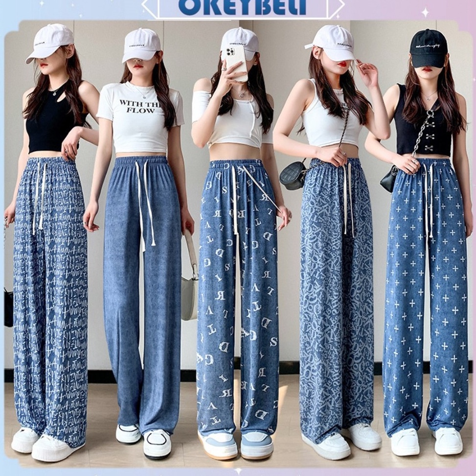 Telah Hadir OKEY BELICPG157 Celana Panjang Kulot Jeans Denim Wanita High Waist Korean Fashion Long P
