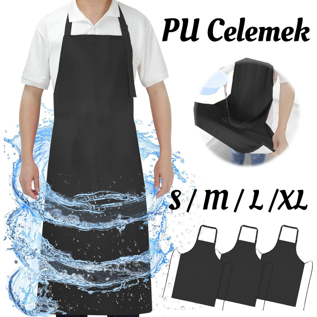 Celemek Kulit Anti Air Apron Bartender Apron Tahan Air  Celemek Apron Waterproof Elemek Hitam Utk Ch