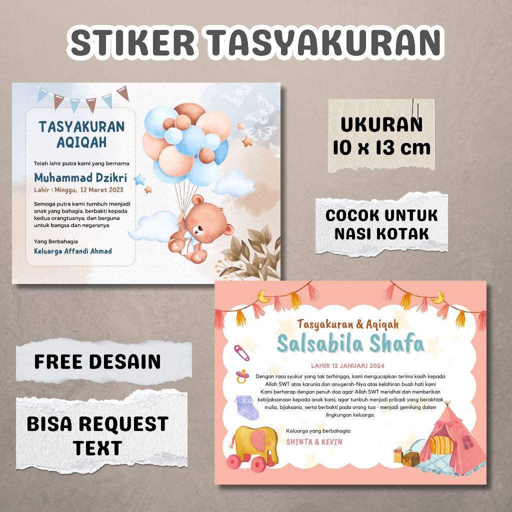 

[ ISI 9 ] Stiker Tasyakuran Aqiqah / Kartu Undangan Aqiqah