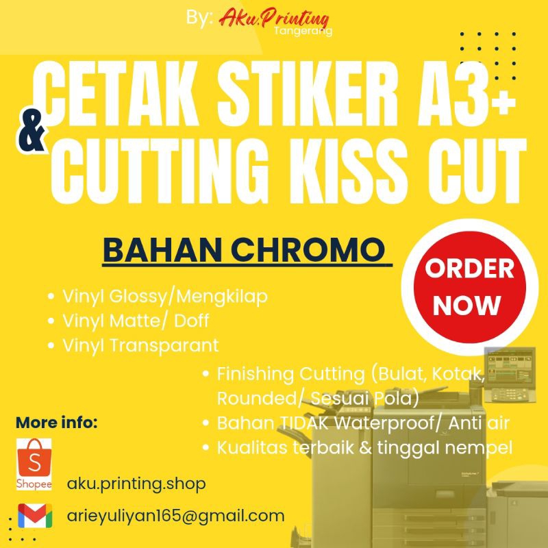 

Cetak Stiker A3 Cromo I Cutting kiss cutt I Label kemasan/Logo/Custom