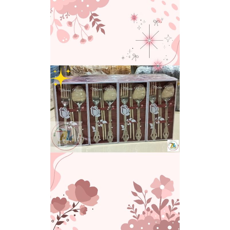 Sendok Garpu Sumpit Stainless Wayang Kemas Box Tutup Mika Motif.