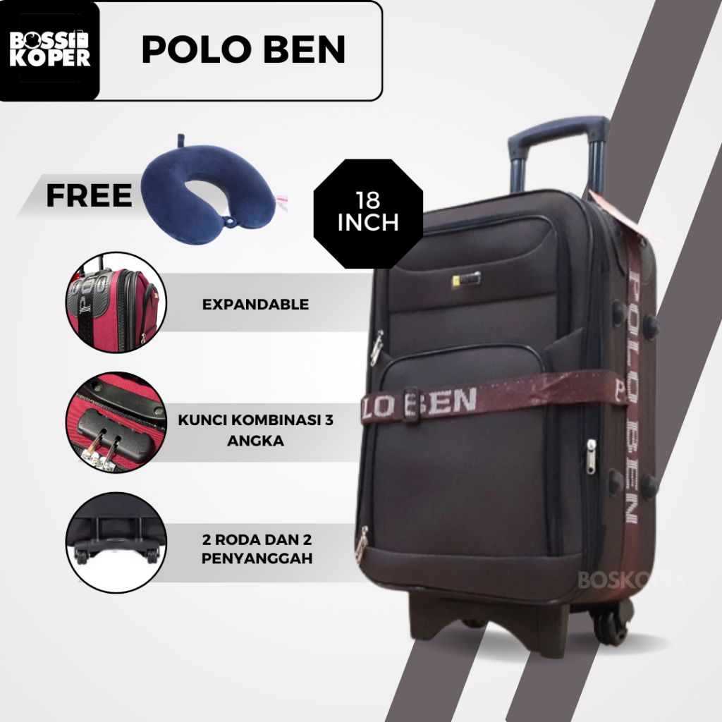 Koper Polo Kain 18 inch ukuran kabin-koper import-koper anak-koper Kain hardcase-koper import
