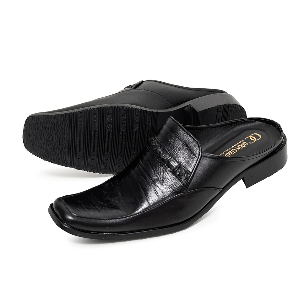 Sepatu Sandal Slop Hitam Pantofel Pria Kulit Asli OC 8012 Odon Cibaduyut Kantor Casual Hitam New