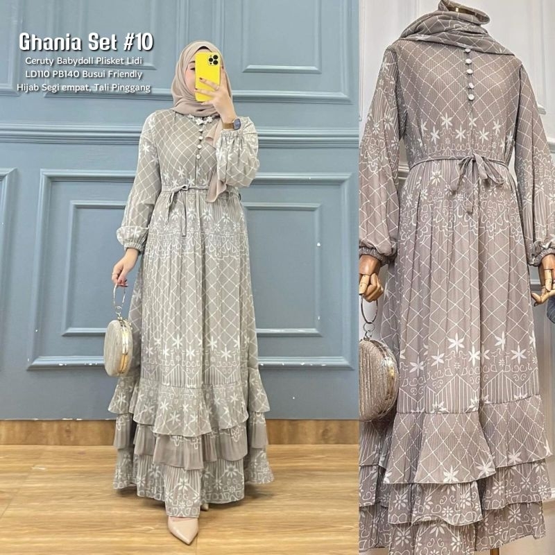 READYSTOCK Ghina ghania Mahima Plisket new maxy dress gamis motif Set HIJAB banyak motif