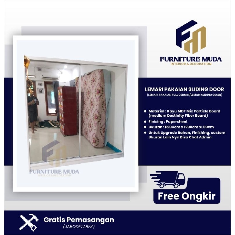 LEMARI PAKAIAN SLIDING  FULL CERMIN/LEMARI PAKAIN SLIDING  DOOR/LEMARI BAJU