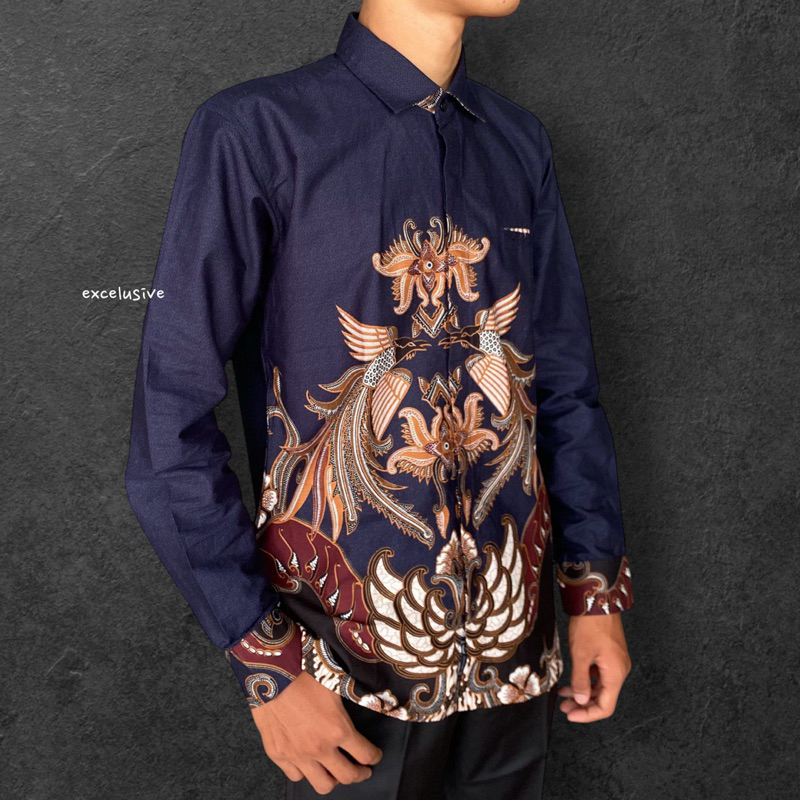 Kemeja Batik Pria Lengan Panjang Excelusive | Batik Pria Lengan Panjang Navy  Batik Pria Lengan Panj