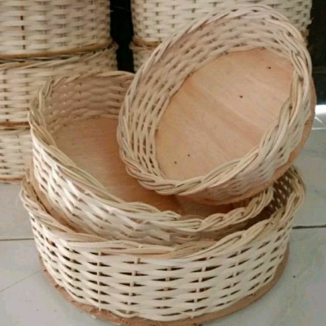 Keranjang Rotan Parcel Bulat Tanpa Tangkai Isi 3 Pcs Murah/Keranjang buah/Keranjang Hantaran/Keranja