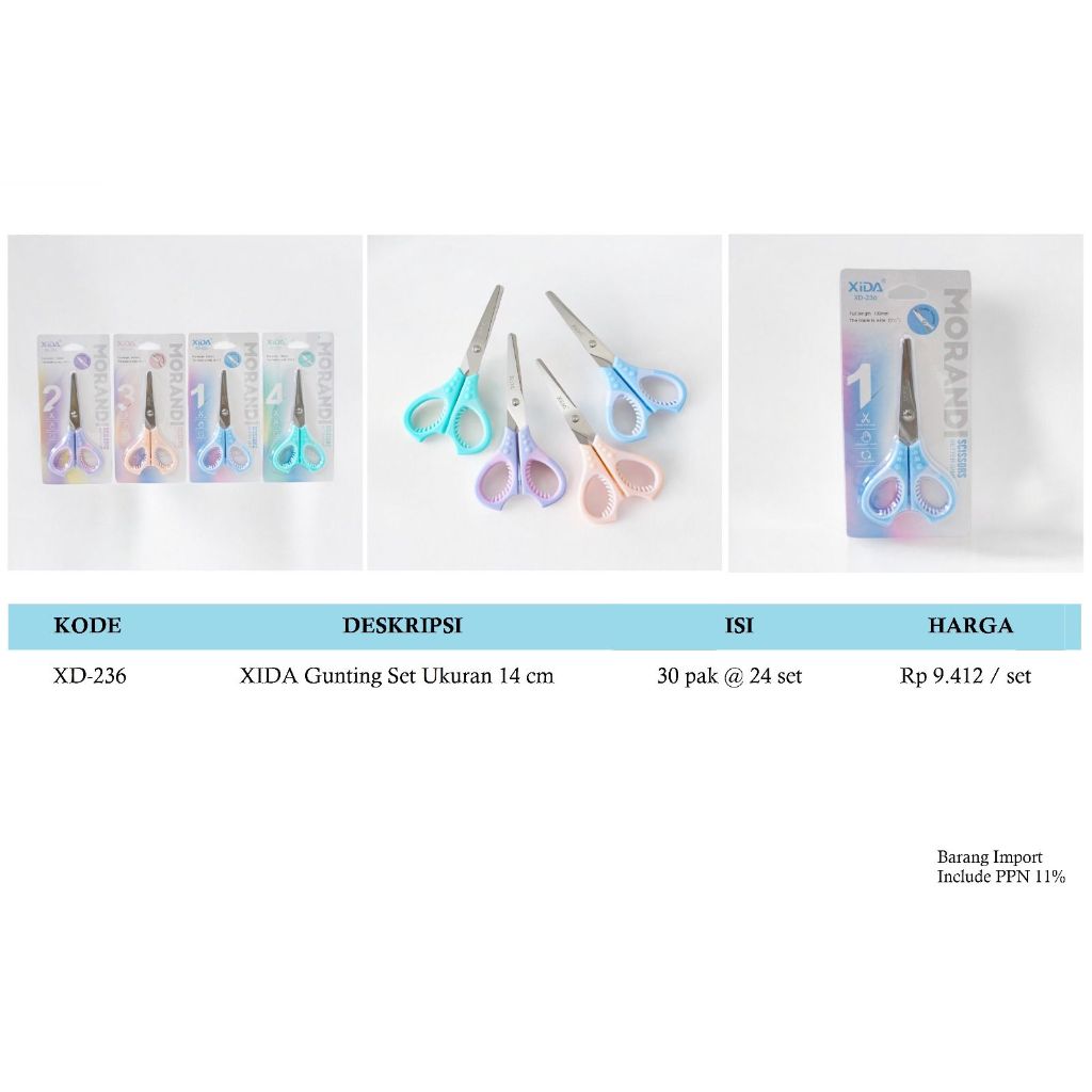 

Gunting Kertas Stainless Gagang Karet XIDA XD-236 ( 14 cm ) Soft Color PAstel Scissor