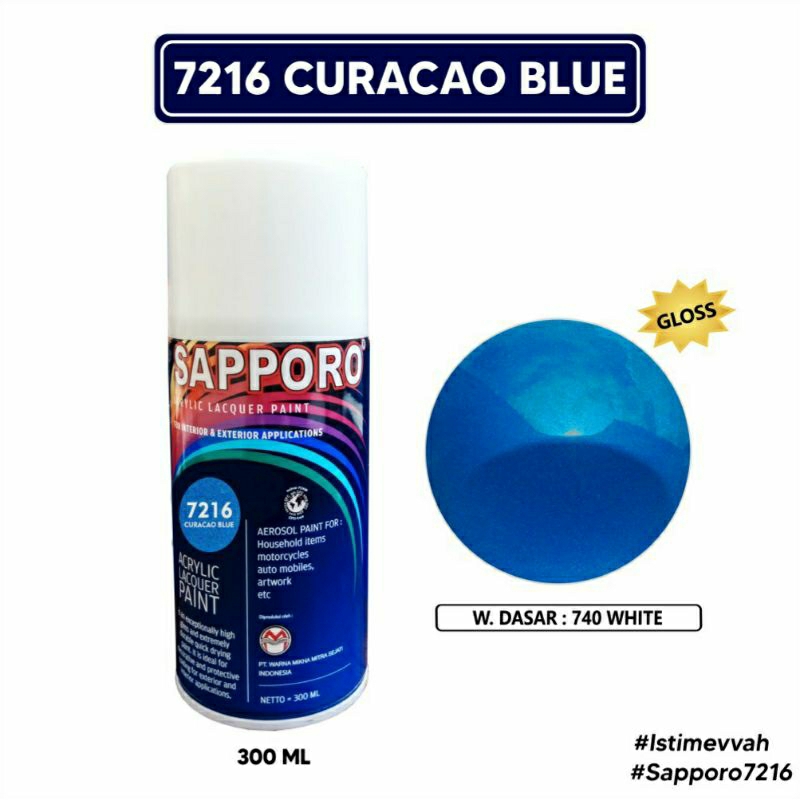 #MAU# Cat Semprot Sapporo 7216 Curacao Blue 300ml Biru Curacao Metallic Cat Spray Duco Sapporo Ultim