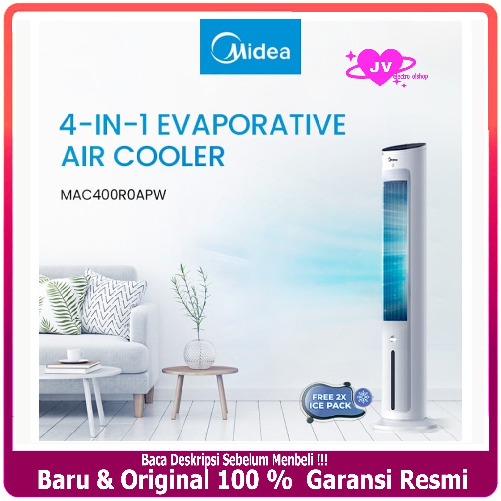 Midea Air Cooler Tower Fan 4in1 MAC400R0APW 4L / Tower Fan Midea Mac400 Air Cooler - Ionizer