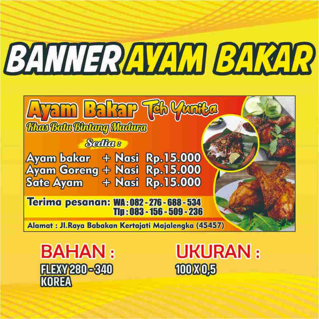 Spanduk Banner Ayam Bakar/ Banner Ayam Bakar Custom/Free Desain UKURAN 100X50CM