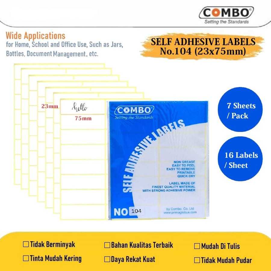 

Self Adhesive Labels No.104 / Label Kertas 23 x 75 mm / Label Nama No.104 / Address Labels / Labels Sticker Paper