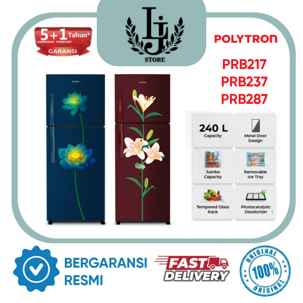 Kulkas Polytron 2 Pintu PRB217 / PRB237 / PRB287 B/R Kulkas 2 Pintu Polytron Kulkas Dua Pintu